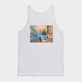 Paris Eiffel Tower, France, Oil Painting on Canvas of Street View with People Tank Top